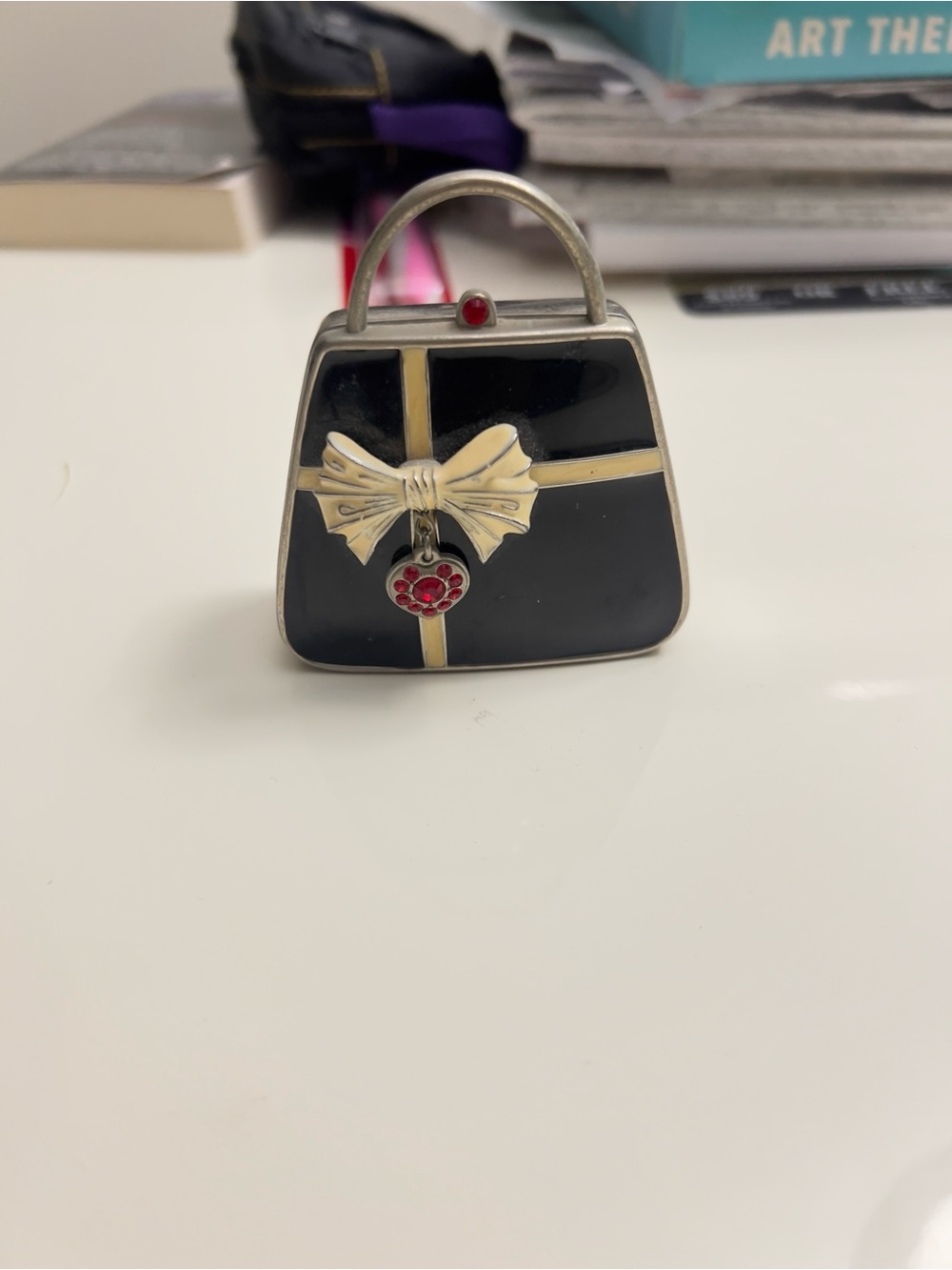 PartyLite Audrey Black and Gold Bow With Mirror Tea Light Holder Purse
